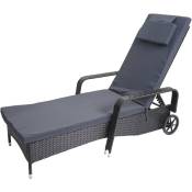 Chaise longue Carrara, polyrotin, bain de soleil, couchette, alu anthracite, coussin gris - black