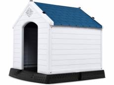 Costway niche pour chien en plastique avec trous de ventilation et plancher surélevé, maison pour chien avec toit étanche, bleu et blanc m