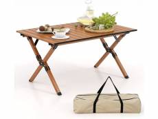 Costway table de camping pliante en aluminium à latte enroulable, table pliante extérieure charge 50kg avec sac de transport pour barbecue pique-nique