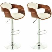 Décoshop26 - Set de 2 chaises hautes de bar avec repose-pied design moderne noyer et synthétique blanc