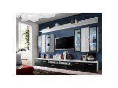 Ensemble meuble tv mural - iceland - l 120 cm - 5 élements - blanc et noir