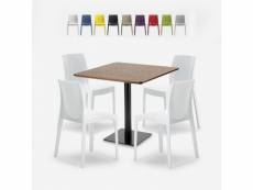 Ensemble table bois métal 90x90cm horeca 4 chaises