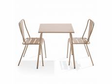 Ensemble table de jardin carrée et 2 chaises bistrot taupe - palavas