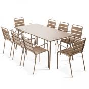 Ensemble table de jardin et 8 fauteuils en métal taupe