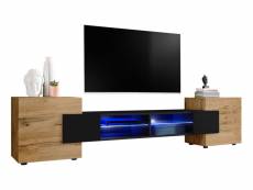 Extreme furniture bridge meuble télé | meuble télé avec 2 étagères en verre & 2 portes | led | design moderne | rangement pratique Bridge