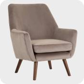 Fauteuil vintage taupe velours Jade