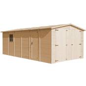 Garage en bois Timbela M102 - 18 m² - Extérieures H222 x 616 x 324 cm - Construction de panneaux en bois naturel