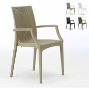 Grand Soleil - Lot de 20 chaises de jardin accoudoirs fauteuils bar café restaurant polyrotin Bistrot Arm Couleur: Beige