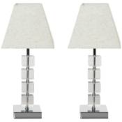 HOMCOM Lot de 2 lampes en cristal - lampe de table design contemporain - Ø 20 x 47H cm - abat-jour polyester blanc beige