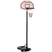 Homcom - Panier de Basket-Ball sur pied avec poteau panneau, base de lestage sur roulettes hauteur réglable 1,9 - 2,5 m noir blanc - Blanc