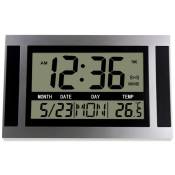 Horloge Murale NuméRique lcd Grand Nombre Temps TempéRature Calendrier Alarme Table Horloge de Bureau Design Moderne Bureau Argent