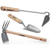 Kit 3 outils de jardin Manche bois Inox et Fer forgés à la main haute qualité traditionnelle Vito