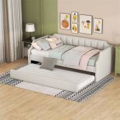 Lit gigogne 90x200cm-180x190cm - Lit de jour simple rembourré avec lit à roulettes Lit d'enfant Canapé-lit extensible avec sommiers à lattes en bois