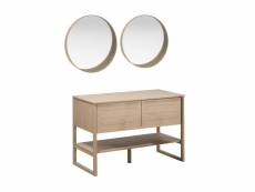Meuble de salle de bain chêne 120 cm atoll + 2 miroirs ronds en bois vali d60 cm