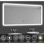 Miroir lumineux de salle de bain regtanglaire avec Bluetooth, 3 Couleurs et Horloge 120x70cm - Acezanble
