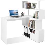 Mondeer - Bureau informatique avec étagère de 4 niveaux contemporaine - multi-rangements, Blanc