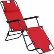 Outsunny - Chaise longue pliable bain de soleil transat de relaxation dossier inclinable avec repose-pied polyester oxford rouge - Rouge