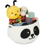 Relaxdays - Corbeille de rangement pour enfant, motif panda, caisse tissu, HxD : 24,5 x 35 cm, panier à jouets, blanc/noir