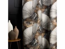 Rideau tamisant 135 x 280 cm à oeillets jacquard editeur motif floral palmes satiné brun
