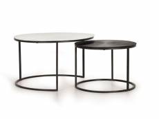 Set de 2 tables basses en fer coloris noir / blanc