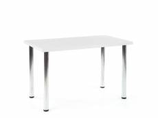 Table 120x60cm avec plateau blanc mat et pieds ronds en métal chromé rigel 189