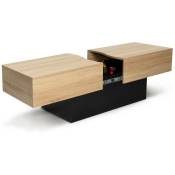 Table basse coulissante rectangulaire marta bois noir et imitation hêtre - Multicolore