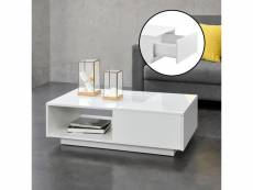 Table basse de salon élégante stylée avec tiroir et compartiment de rangement 95 x 55 x 31 cm panneau de particules mélaminé de 15 mm blanc brillant [