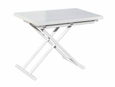 Table basse relevable rectangulaire extensible coloris blanc - longueur 100 x largeur 50-100 cm