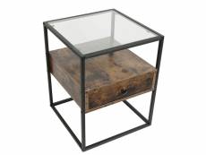 Table de chevet hombuy industrielle 43 x 43 x 54 cm avec compartiment verre, table d'appoint, marron rustique