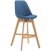 Tabouret avec cadre en bois clair et siège recouvert de différentes couleurs tissu colore : bleu