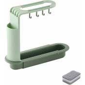 Tagère de rangement télescopique pour évier, égouttoir réglable, panier de drainage pour évier de cuisine avec une éponge de nettoyage (vert)