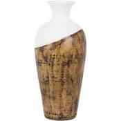 Vase Décoratif Blanc et Bois Clair en Terre Cuite 44 cm Rond Antique Style Vintage Bona