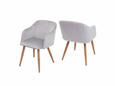 2x chaises de salle à manger cuisine design rétro accoudoirs tissu gris clair pieds en métal aspect bois 04_0000367