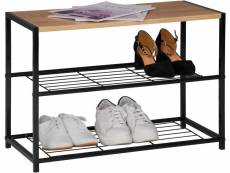 Banc etagère à chaussures avec 2 étagères.meuble de rangement pour 6 paires.etagère en bois+métal