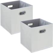 Boîtes de rangement, lot de 2, pliables, h x l x p : 32 x 33 x 33 cm, caisses pliables, lin, blanc - Relaxdays