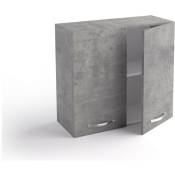 Caesaroo - Meuble haut de cuisine 80x33xH72 cm en bois Gris Ciment avec deux portes gris