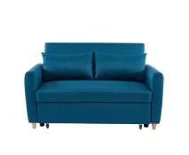 Canapé droit convertible en tissu 2 places bleu