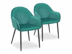 Chaise avec accoudoirs tissu vert et pieds métal noir miguel - lot de 2