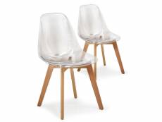 Chaise plexiglass transparent et pieds bois naturel oxy - lot de 2