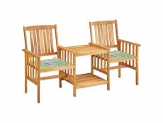 Coin détente avec ces chaises de jardin et table à thé et coussins acacia solide - brun