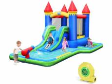 Costway château gonflable, aire de jeux aquatique gonflable avec zone de saut,canons a eau et toboggan pour les enfants de 3 a 8 ans,toboggan double,