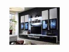 Ensemble meuble tv mural - lyra - 300 cm x 190 cm x 45 cm - blanc et noir