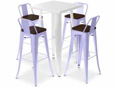 Ensemble table blanche et 4 tabourets de bar design industriel - bistrot stylix lavande