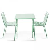Ensemble table de jardin carrée et 2 chaises acier vert sauge