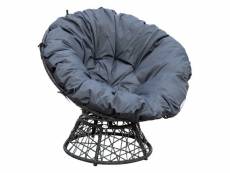 Fauteuil rond de jardin fauteuil papasan pivotant grand confort 87l x 97l x 90h cm grand coussin fourni polyester résine tressée gris