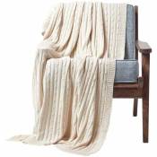 Homescapes - Plaid en tricot en 100% coton Beige, 130 x 170 cm - Beige