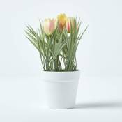 Homescapes - Tulipes roses artificielles en pot blanc