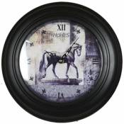 Horses - Horloge équestre murale ronde en métal noir