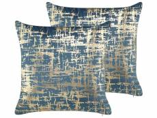 Lot de 2 coussins 45 x 45 cm au motif abstrait bleu et doré gardenia 308757