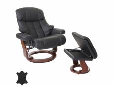 Mca fauteuil relax calgary xxl, fauteuil de télévision avec tabouret, cuir, charge 180kg ~ noir, aspect noix